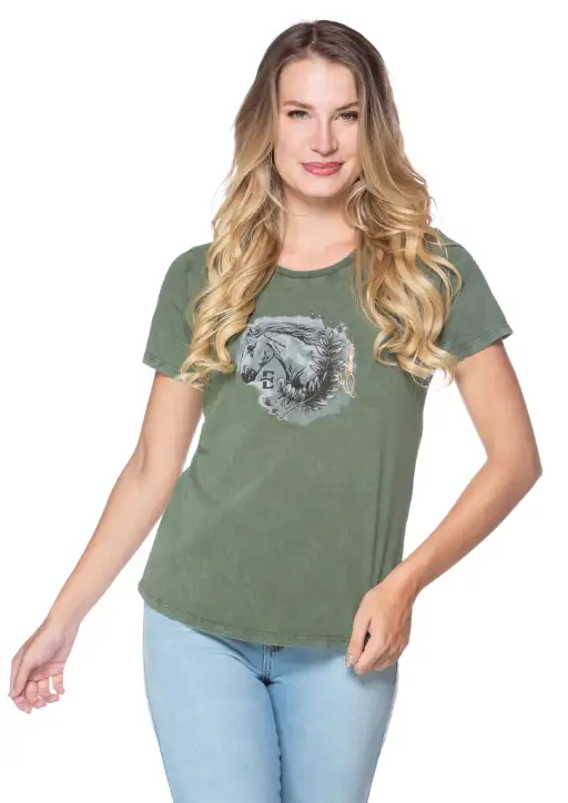 Tshirt Feminina Estanciera Horse Floral