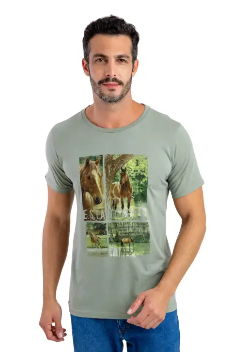 Camiseta Masculina Estanciero Cavalo Verde Oliva