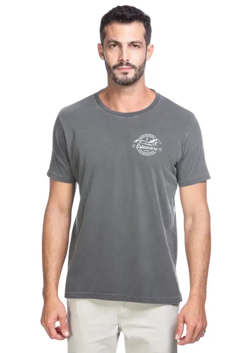 Camiseta Masculina Estanciero Cinza Estampada