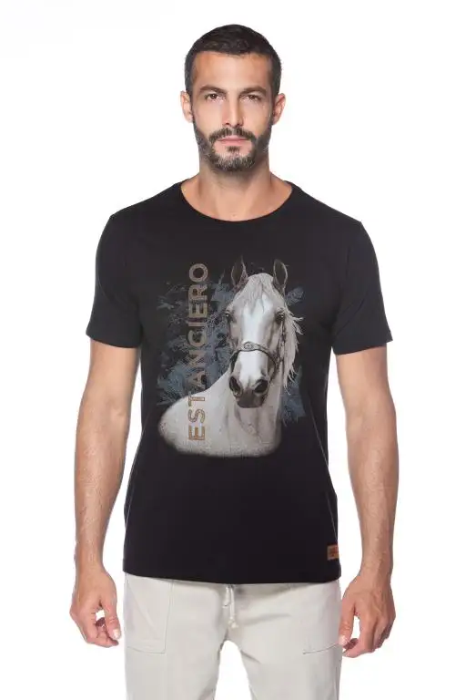 Camiseta Masculina Estanciero Cavalo Baio Preta