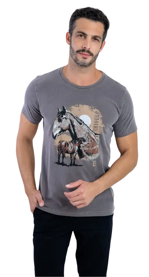 Camiseta Masculina Estanciero Cavalo Marrom