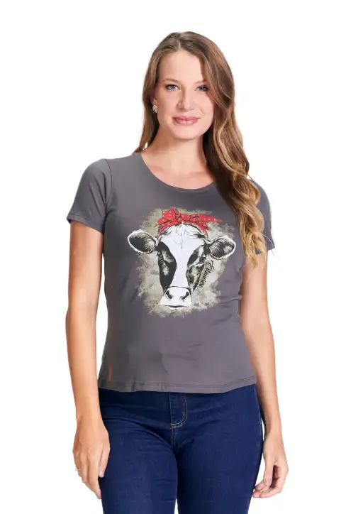 Tshirt Feminina Estanciera Vaquinha Com Lacinho 