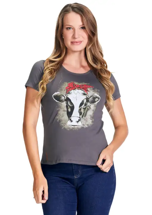 Tshirt Feminina Estanciera Vaquinha Com Lacinho 