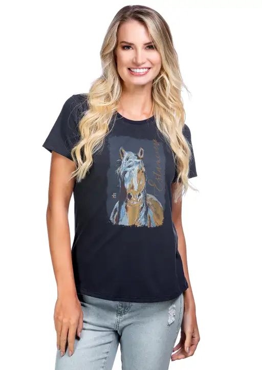 Tshirt Feminina Estanciera Cavalo Multicores
