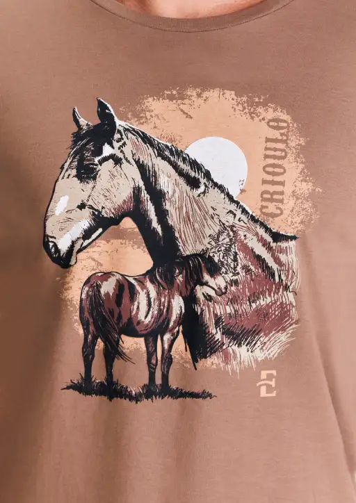 Camiseta Masculina Estanciero Cavalo Marrom Plus Size