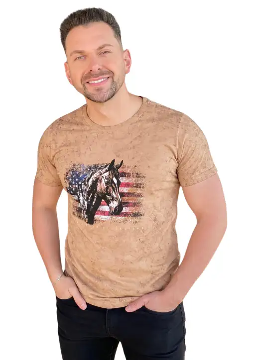 Camiseta Masculina Estanciero Bandeira Americana e Cavalo