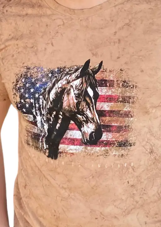 Camiseta Masculina Estanciero Bandeira Americana e Cavalo