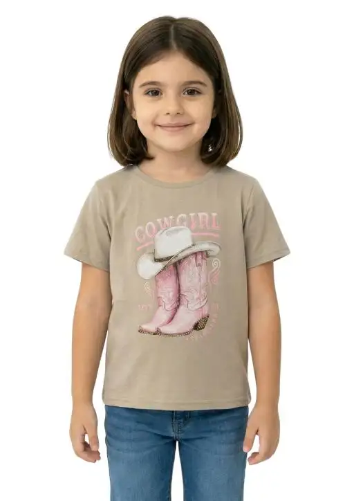 Shirt Infantil Feminina Oversized Estanciera Botina Cowgirl