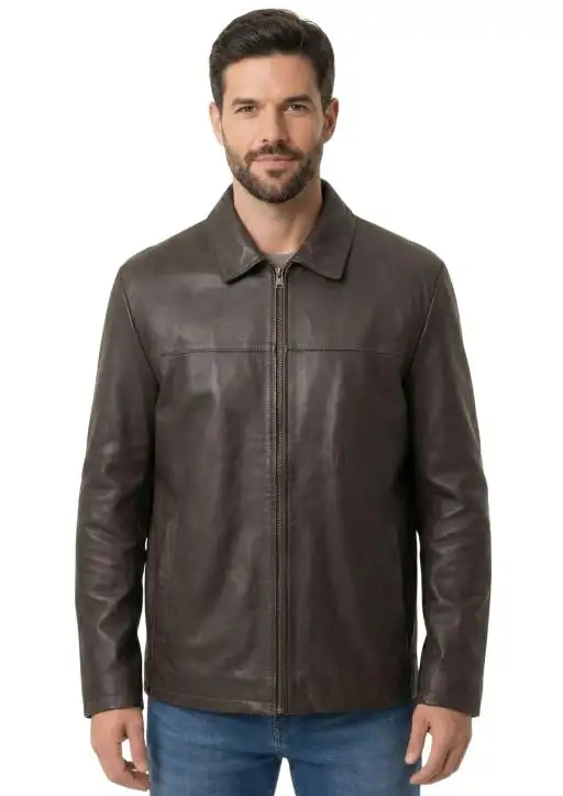Jaqueta Masculina Couro Natural Estanciero Gola Tradicional