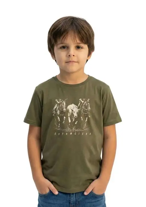 Camiseta Infantil Estanciero Cavalos Paleteada Dupla