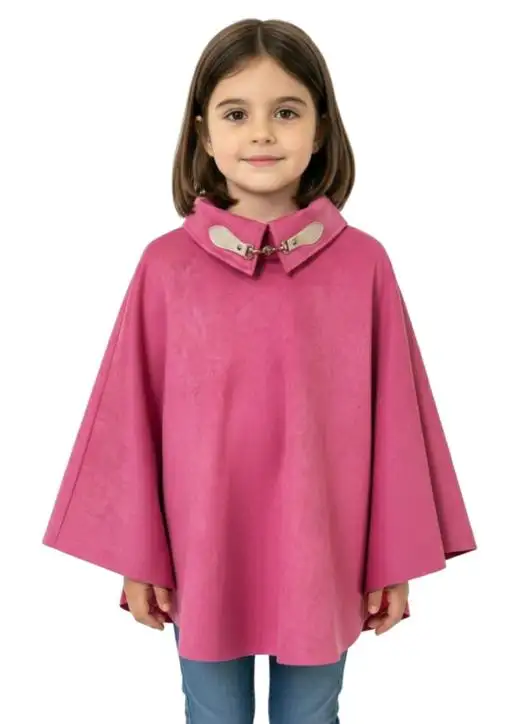 Poncho Suede Aveludado Infantil  Gola com Fecho Metálico