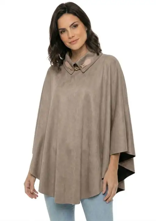 Poncho de Suede Aveludado Estanciero Gola com Fecho Metálico
