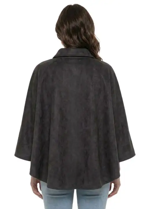Poncho de Suede Forrado Gola com Fecho Metálico Estanciero