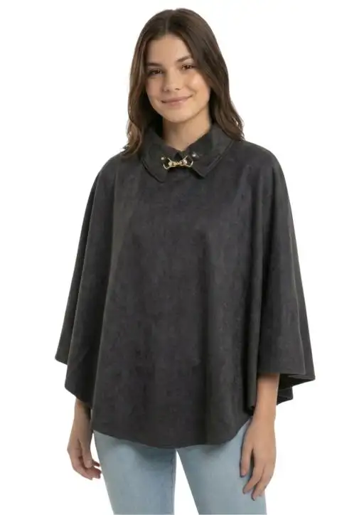 Poncho Suede Juvenil  Forrado Gola Fecho Metálico Estanciero